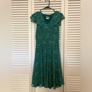 Anthropologie HD In Paris Teal Paisley Fit and Flare Cocktail Dress